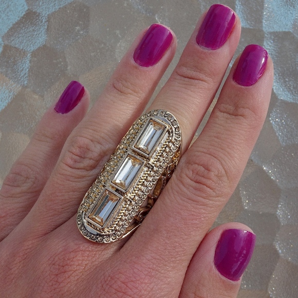 Big Gold Geometric Half Finger Ring Size 7 - Picture 3 of 7